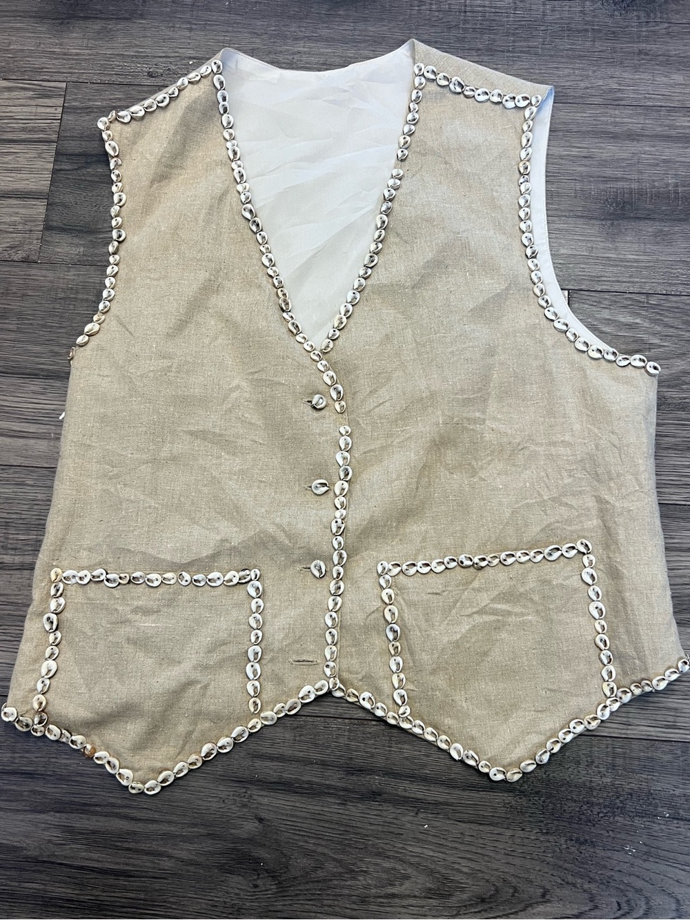 Beaded Natural Linen Vest - Women